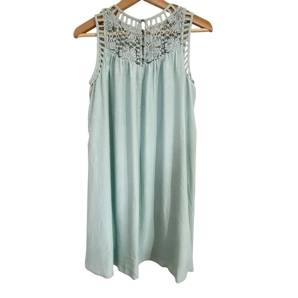 Altar'd State Lace‎ Tunic Babydoll Boho Mini Dress Top S Sleeveless Mint Green